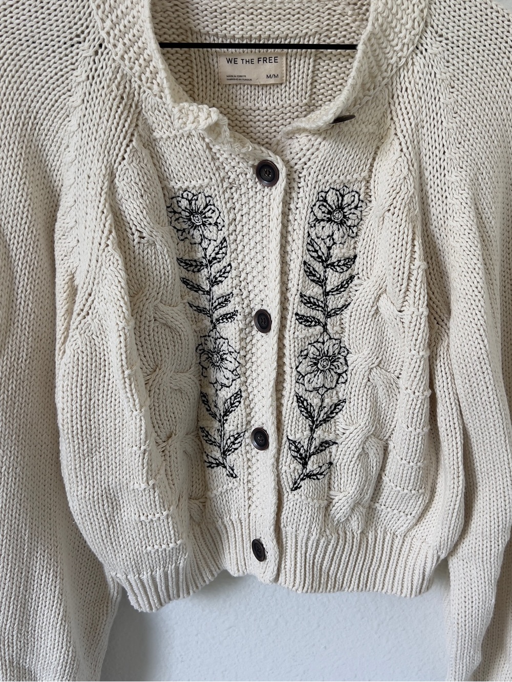 Free People We The Free On The Edge Floral Cardi - Tofu Combo Ivory - M - NWT - Picture 4 of 5
